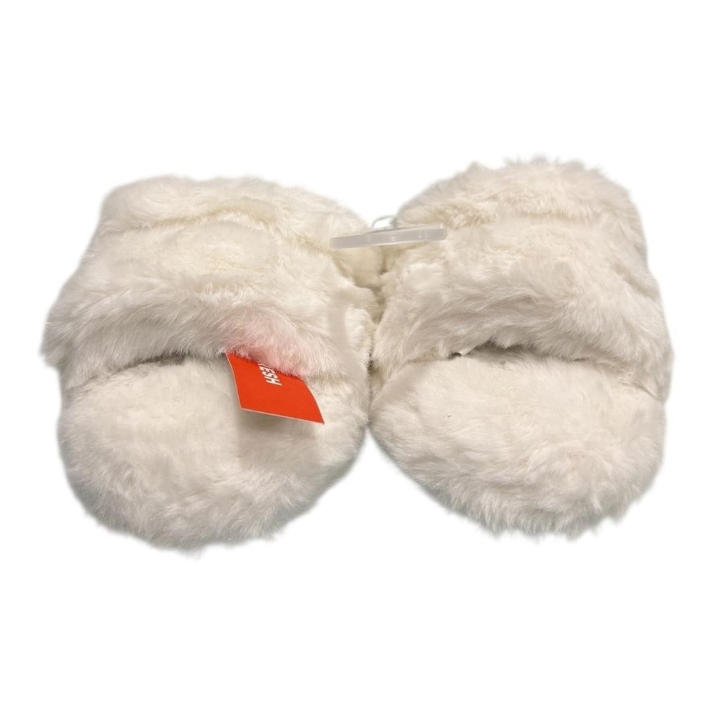 Slippers Womens Size 6 White Faux Fur Fleece House Shoes Cozy Fuzzy Indoor - Picture 2 of 6